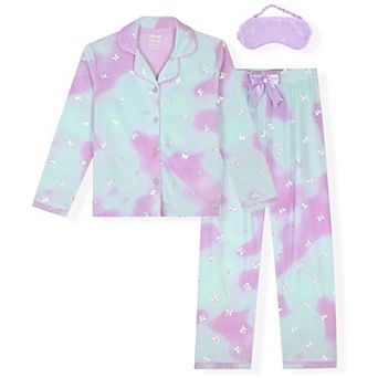 Sleep On It Girls 2 pc Long-Sleeve Button-Up Pajama Set with Plush Headband Gift