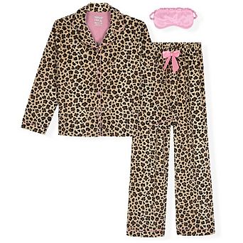 Sleep On It Girls 2 pc Long-Sleeve Button-Up Pajama Set with Plush Headband Gift - Toddler