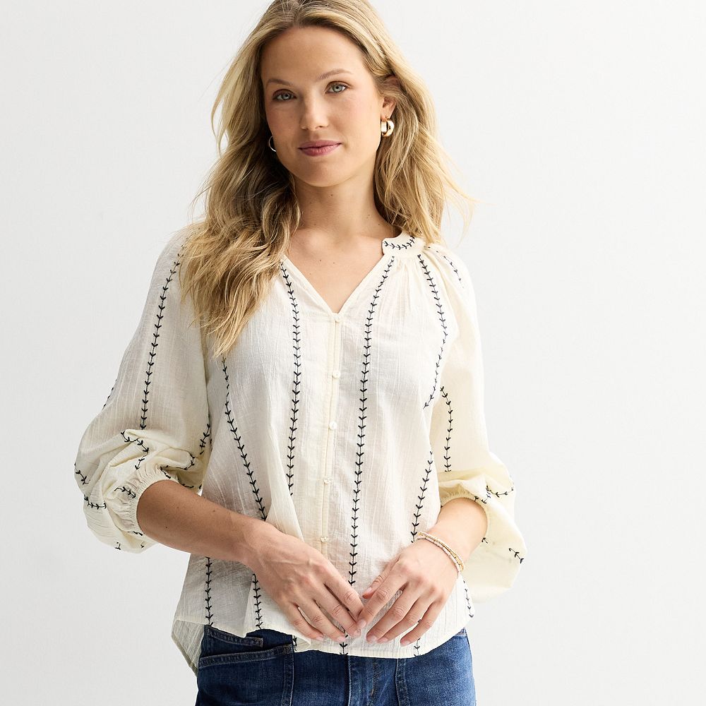 Women's Sonoma Goods For Life® Button Front Embroidered Top
