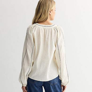 Women's Sonoma Goods For Life® Button Front Embroidered Top