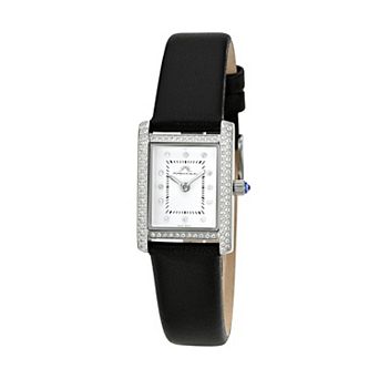 Porsamo Bleu Karolina Women's Diamond & Blue Topaz Rectangular Genuine Leather Strap Watch - 1083AKAL