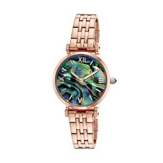 Porsamo Bleu Women's Abalone & Crystal Stainless Steel Rose Gold Tone Bracelet Watch