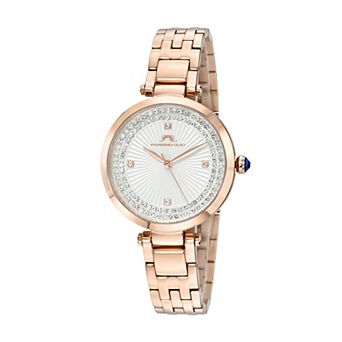 Porsamo Bleu Women's Stainless Steel Rose Gold Tone Bracelet Watch with Crystal Accents