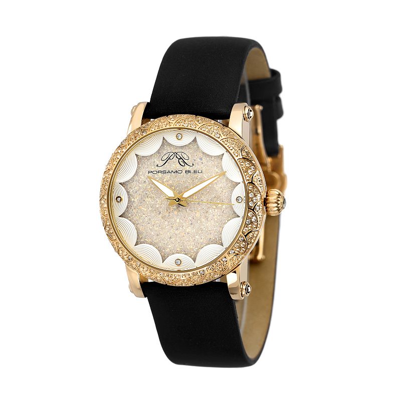 Porsamo Bleu Women's 38mm Satin Covered Genuine Leather Watch - 681AGEL, Gold Tone Black
