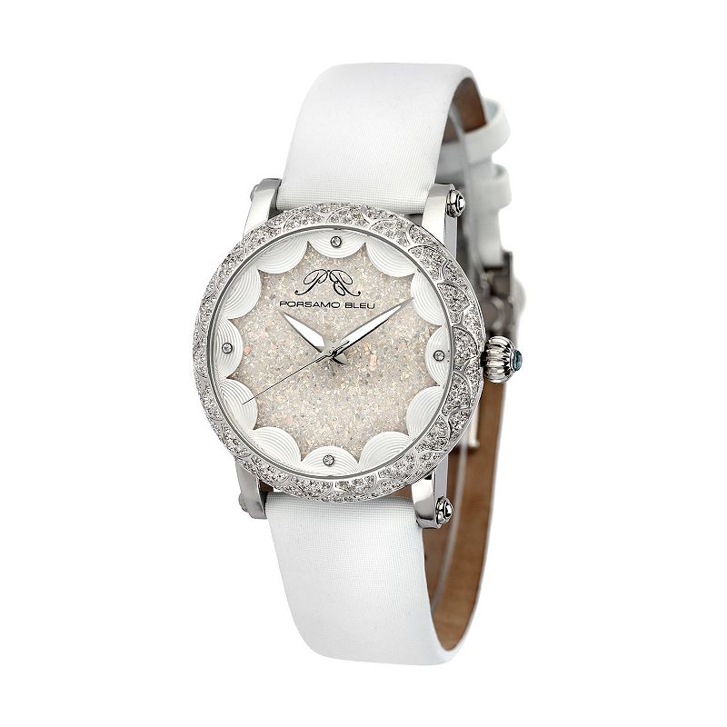 Porsamo Bleu Women's 38mm Satin Covered Genuine Leather Watch - 681AGEL, Silver Tone White