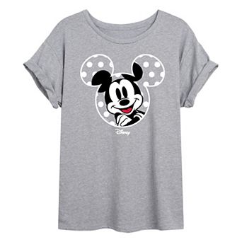 Juniors' Disney's Mickey Mouse Polka Dot Ears Oversized Tee