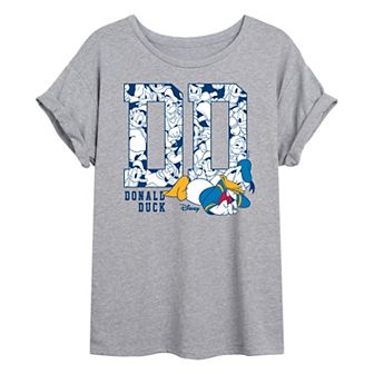 Juniors' Disney's Donald Duck Monogram Oversized Tee