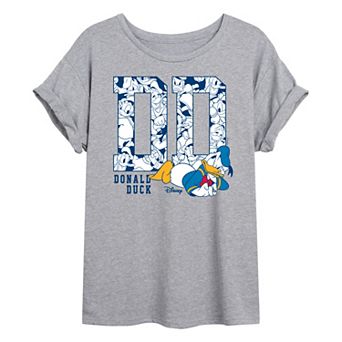 Juniors' Disney's Donald Duck Monogram Oversized Tee