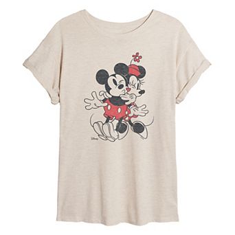 Juniors' Disney's Mickey & Minnie Mouse Heart Vintage Oversized Tee