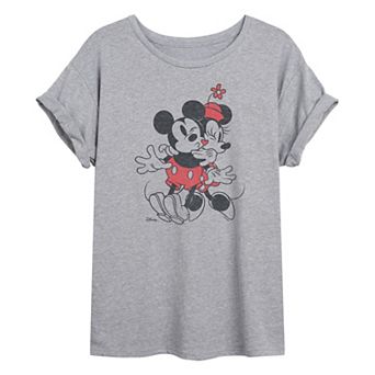 Juniors' Disney's Mickey & Minnie Mouse Heart Vintage Oversized Tee