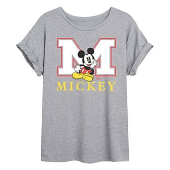 Juniors' Disney's Mickey Mouse Varsity Letter Oversized Tee