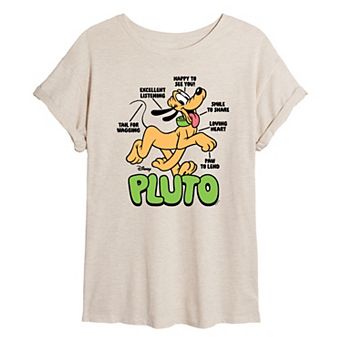 Juniors' Disney's Pluto Diagram Oversized Tee