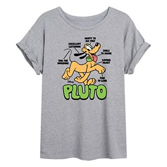 Juniors' Disney's Pluto Diagram Oversized Tee