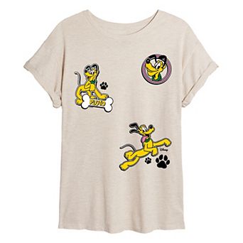 Juniors' Disney's Pluto Collage Oversized Tee