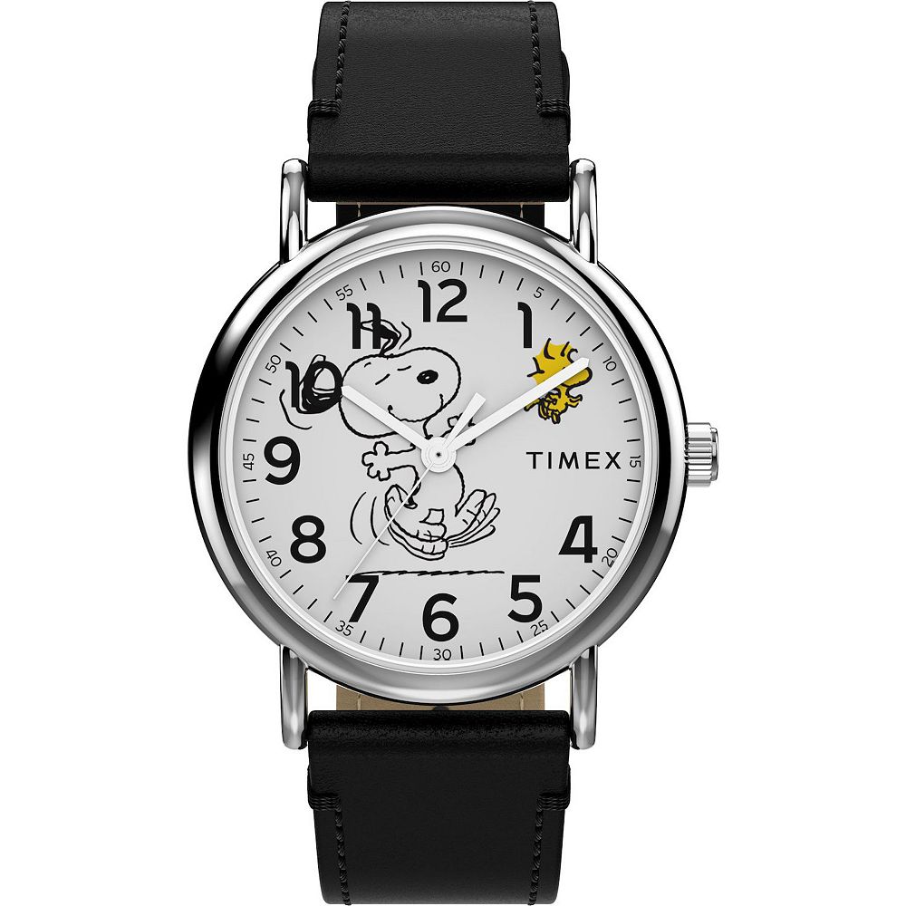 TIMEX x PEANUTS クロノグラフ腕時計　保証書付き Timex® Peanuts Leather Strap Watch with Snoopy Dancing Dial
