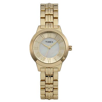 Kohl\'s Gold-Tone Mother-of-Pearl Floral Bracelet Watch Emberly Gold Tone Simulated Mother-Of-Pearl Flower Stretch  main image 2