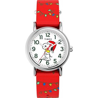 Timex® Weekender Snoopy Red Holiday Lights Fabric Strap Watch – TW2Y39500JT