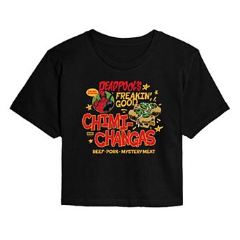 Juniors' Marvel Deadpool's Freakin' Good Chimichangas Cropped Tee