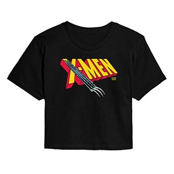 Juniors' Marvel X-Men Logo Claw Rip Cropped Tee