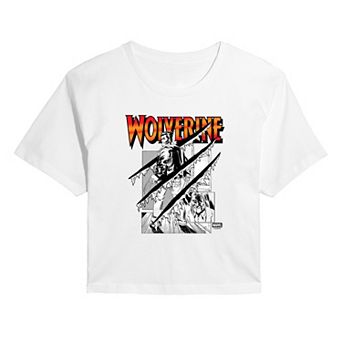 Juniors' Marvel Wolverine Comic Panels Claw Rip Cropped Tee