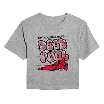 Juniors' Marvel Deadpool The Merc With A Mouth Cropped Tee