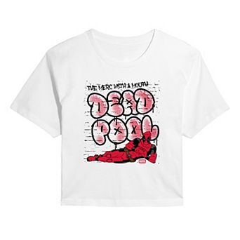 Juniors' Marvel Deadpool The Merc With A Mouth Cropped Tee