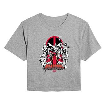 Juniors' Marvel Deadpool Group Cropped Tee