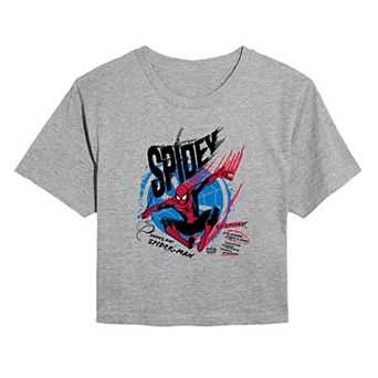Juniors' Marvel Spider-Man Spidey Swing On Cropped Tee