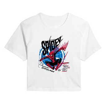 Juniors' Marvel Spider-Man Spidey Swing On Cropped Tee