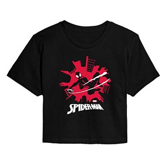 Juniors' Marvel Spider-Man Miles Morales Cropped Tee