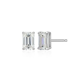 Classic Treasures Sterling Silver 1 1/5 Carat T.W. Lab-Created Emerald Cut Moissanite Stud Earrings
