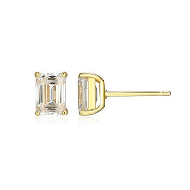 Classic Treasures Sterling Silver 1 9/10 Carat T.W. Lab-Created Emerald Cut Moissanite Stud Earrings