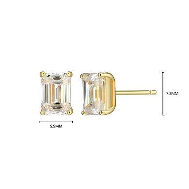 Classic Treasures Sterling Silver 1 9/10 Carat T.W. Lab-Created Emerald Cut Moissanite Stud Earrings