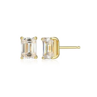 Classic Treasures Sterling Silver 1 9/10 Carat T.W. Lab-Created Emerald Cut Moissanite Stud Earrings
