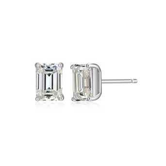 Classic Treasures Sterling Silver 1 9/10 Carat T.W. Lab-Created Emerald Cut Moissanite Stud Earrings