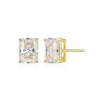 Classic Treasures Sterling Silver 3 1/10 Carat T.W. Lab-Created Emerald Cut Moissanite Stud Earrings