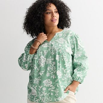 Plus Size Croft & Barrow® Button Pintuck Top