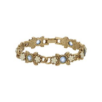 1928 Gold-Tone Color Simulated Stone & Simulated Pearl Bracelet
