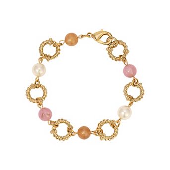 1928 Gold-Tone Multi-Color Simulated Pearl Bead Bracelet