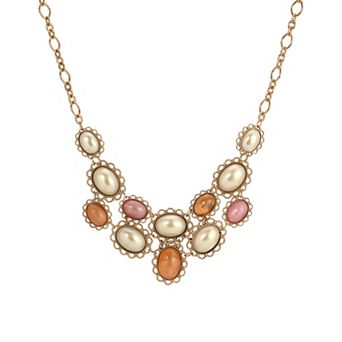 1928 Gold-Tone Multi-Gemstone Oval Simulated Stone Necklace