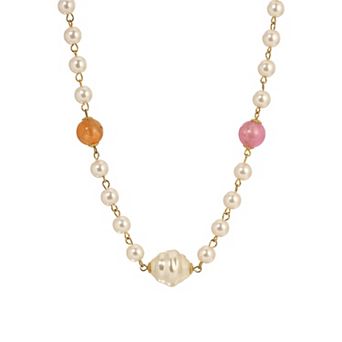 1928 Gold-Tone Simulated Pearl Bead Necklace