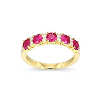 Classic Treasures 18K Gold Over Sterling Silver Lab-Created Ruby And Moissanite Ring
