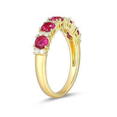 Classic Treasures 18K Gold Over Sterling Silver Lab-Created Ruby And Moissanite Ring