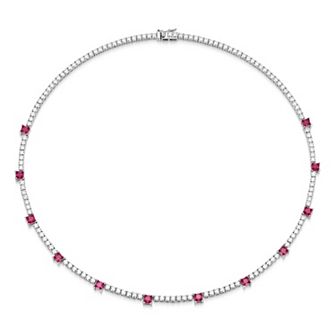 Classic Treasures Sterling Silver Lab-Created Ruby & Moissanite Princess Cut Necklace