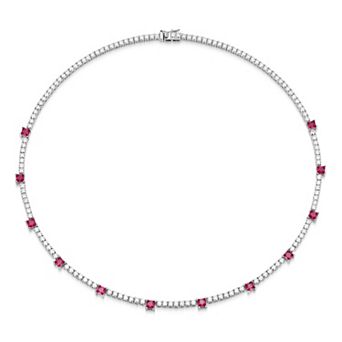 Classic Treasures Sterling Silver Lab-Created Ruby & Moissanite Princess Cut Necklace