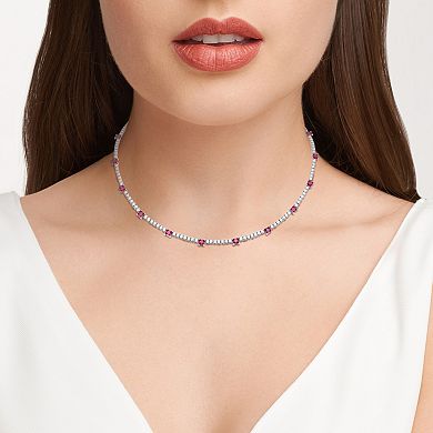 Classic Treasures Sterling Silver Lab-Created Ruby & Moissanite Princess Cut Necklace