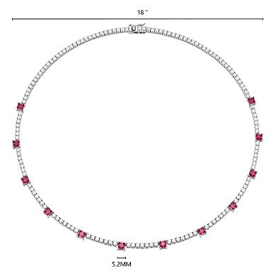 Classic Treasures Sterling Silver Lab-Created Ruby & Moissanite Princess Cut Necklace