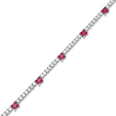 Classic Treasures Sterling Silver Lab-Created Ruby & Moissanite Princess Cut Necklace