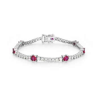 Classic Treasures Sterling Silver Lab-Created Ruby and Moissanite Princess Cut Bracelet
