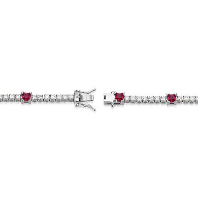 Classic Treasures Sterling Silver Lab-Created Ruby and Moissanite Princess Cut Bracelet